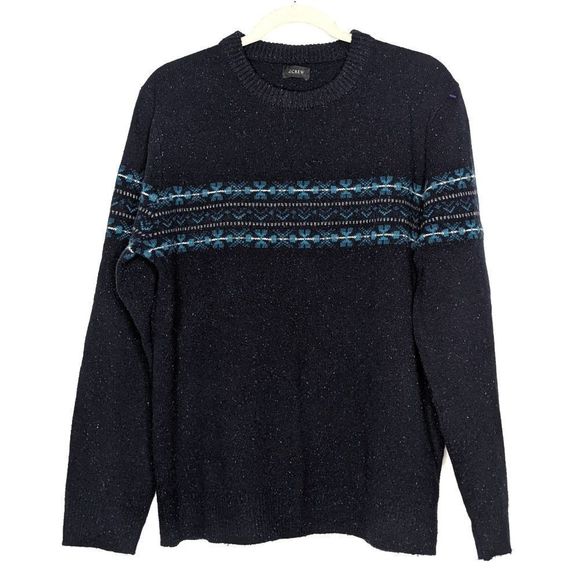 J. Crew Other - J Crew Fair Isle Donegal Crewneck Sweater Navy Wool Pullover